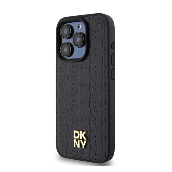 DKNY PU Leather Repeat Pattern Stack Logo iPhone 13 Pro Max Magsafe hátlap tok, fekete