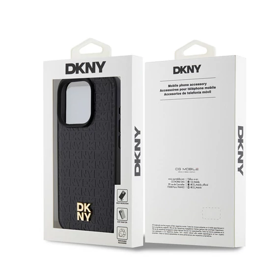 DKNY PU Leather Repeat Pattern Stack Logo iPhone 15 Pro Max Magsafe hátlap tok, fekete