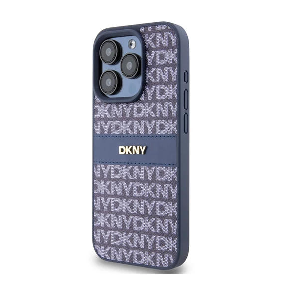 DKNY PU Leather Repeat Pattern Tonal Stripe iPhone 14 Pro hátlap tok, kék