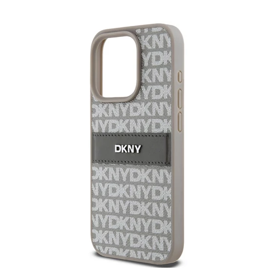 DKNY PU Leather Repeat Pattern Tonal Stripe iPhone 14 Pro Max hátlap tok, bézs