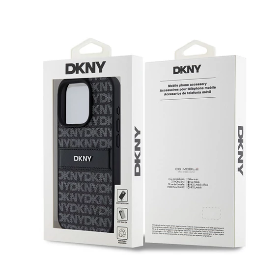 DKNY PU Leather Repeat Pattern Tonal Stripe iPhone 14 Pro Max hátlap tok, fekete