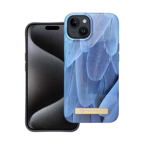 Forcell F-Protect Mirage Apple iPhone 14 Magsafe kompatibilis hátlap tok, madártoll minta, kék