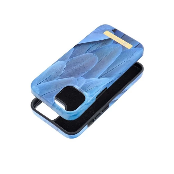 Forcell F-Protect Mirage Apple iPhone 14 Magsafe kompatibilis hátlap tok, madártoll minta, kék