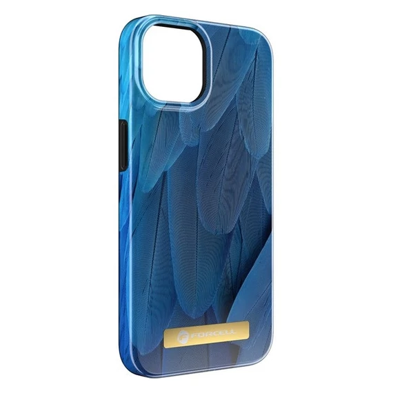 Forcell F-Protect Mirage Apple iPhone 14 Magsafe kompatibilis hátlap tok, madártoll minta, kék