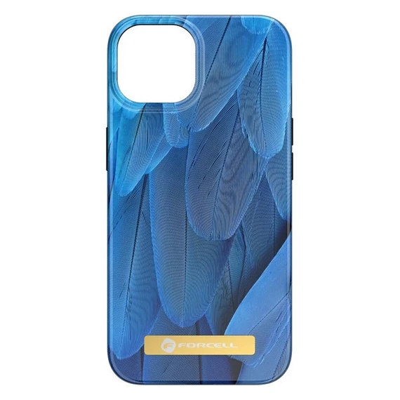 Forcell F-Protect Mirage Apple iPhone 14 Magsafe kompatibilis hátlap tok, madártoll minta, kék