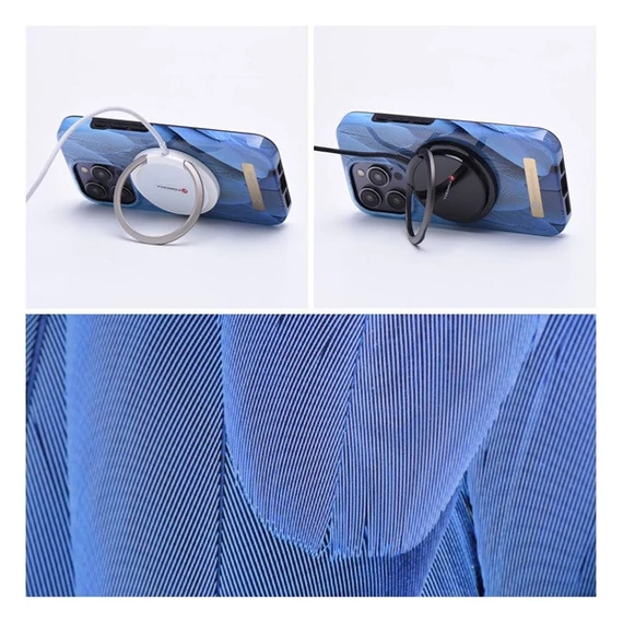 Forcell F-Protect Mirage Apple iPhone 14 Magsafe kompatibilis hátlap tok, madártoll minta, kék