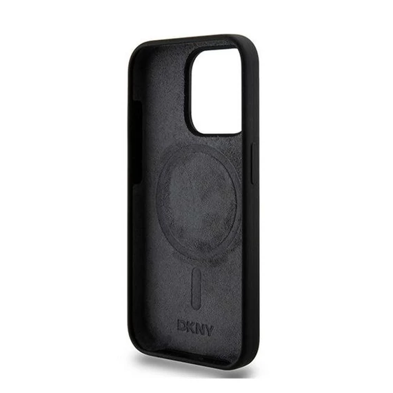 DKNY Liquid Silicone White Printed Logo Apple iPhone 13 Pro / 13 Magsafe hátlap tok, fekete, DKHMP13LSNYACH