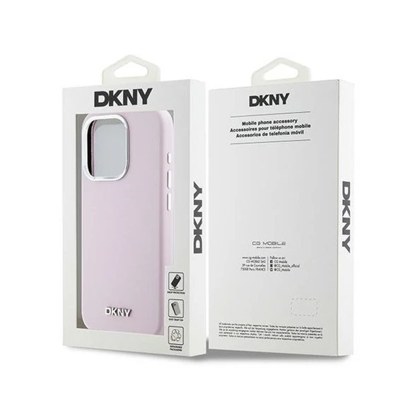 DKNY Liquid Silicone Small Metal Logo Apple iPhone 14 Pro Magsafe hátlap tok, rózsaszín,  DKHMP14LSMCHLP