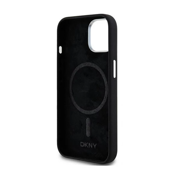 DKNY Liquid Silicone Small Metal Logo Apple iPhone 15 Plus / 14 Plus Magsafe hátlap tok, fekete, DKHMP15MSMCHLK