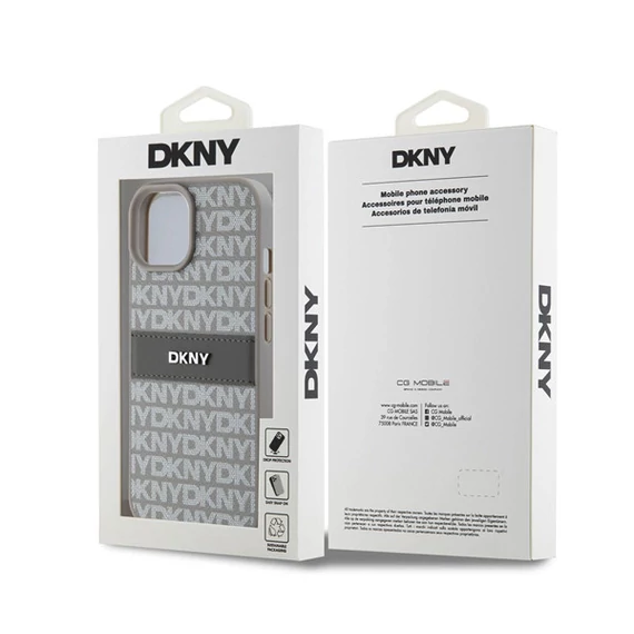 DKNY PU Leather Repeat Pattern Tonal Stripe Apple iPhone 15 hátlap tok, bézs