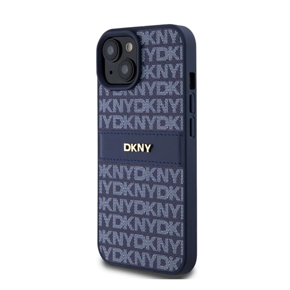 DKNY PU Leather Repeat Pattern Tonal Stripe Apple iPhone 15 hátlap tok, kék