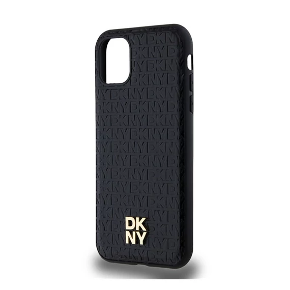 DKNY PU Leather Repeat Pattern Stack Logo Apple iPhone 11 Magsafe kompatibilis hátlap tok, fekete