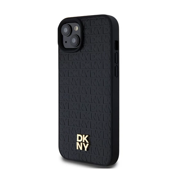 DKNY PU Leather Repeat Pattern Stack Logo Apple iPhone 15 Plus Magsafe kompatibilis hátlap tok, fekete