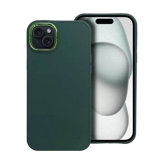 Frame iPhone 15 Plus közepesen ütésálló tok kameravédő kerettel, zöld
