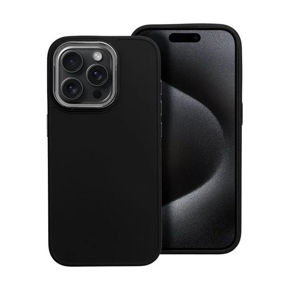 Frame iPhone 15 Pro közepesen ütésálló tok kameravédő kerettel, fekete