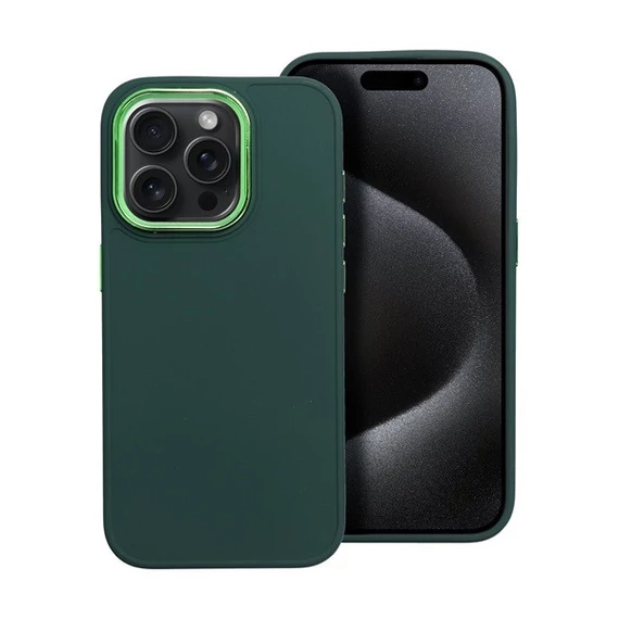 Frame iPhone 15 Pro közepesen ütésálló tok kameravédő kerettel, zöld