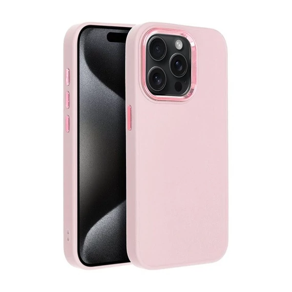 Frame iPhone 15 Pro közepesen ütésálló tok kameravédő kerettel, rózsaszín