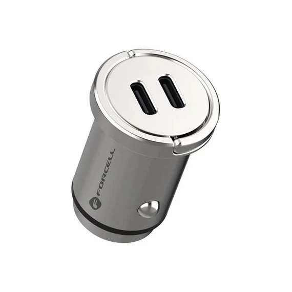 Forcell F-energy Mini autós szivargyújtó töltő 2xUSB-C, PD, 30W, ezüst
