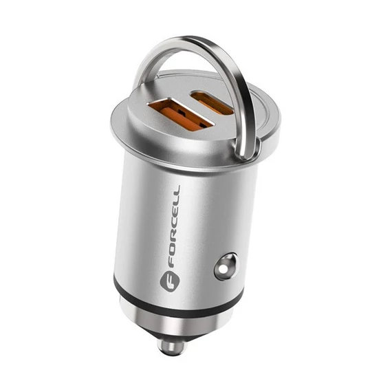 Forcell F-energy Mini autós szivargyújtó töltő USB-C, PD, QC3.0, 45W, ezüst