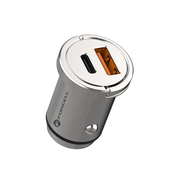 Forcell F-energy Mini autós szivargyújtó töltő USB-C, PD, QC3.0, 45W, ezüst