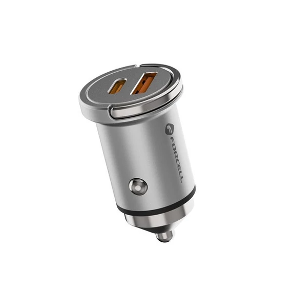 Forcell F-energy Mini autós szivargyújtó töltő USB-C, PD, QC3.0, 45W, ezüst