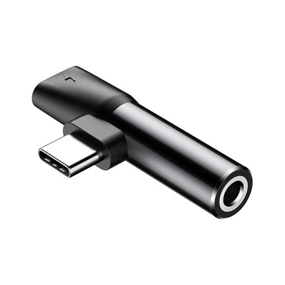Baseus USB-C-USB-C+Mini Jack 3,5 mm audio adapter, fekete