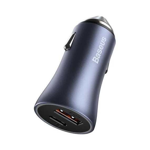 Baseus Golden Contactor Pro autós szivargyújtó töltő, USB-A + USB-C, QC4.0, PD, SCP, 40W, szürke