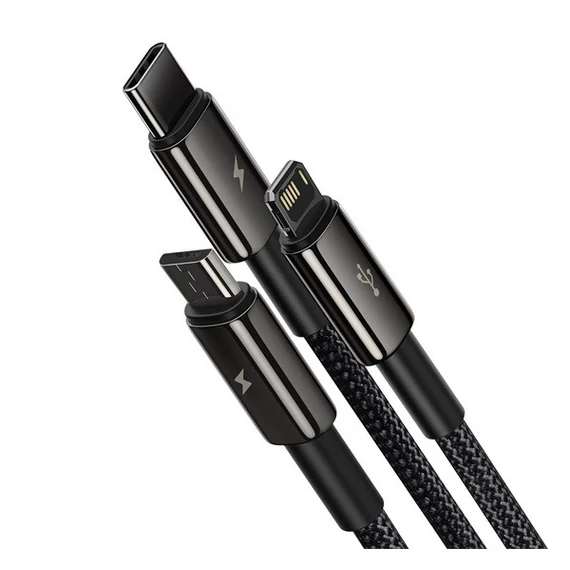 Baseus Tungsten Gold 3in1 USB-kábel, USB / micro-USB / USB-C / Lightning, 3,5 A, 1,5 m, fekete