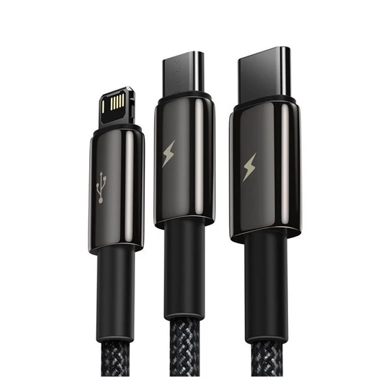 Baseus Tungsten Gold 3in1 USB-kábel, USB / micro-USB / USB-C / Lightning, 3,5 A, 1,5 m, fekete