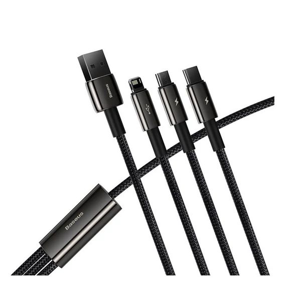 Baseus Tungsten Gold 3in1 USB-kábel, USB / micro-USB / USB-C / Lightning, 3,5 A, 1,5 m, fekete