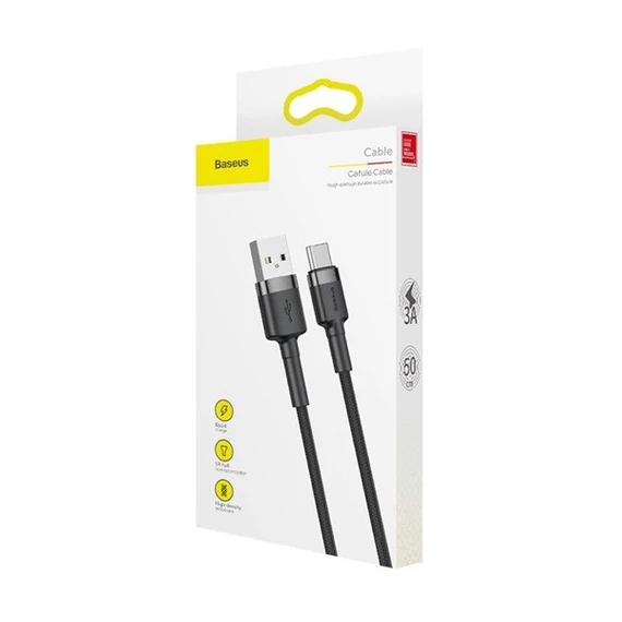 Baseus Cafule USB / USB-C töltő- és adatkábel, 2A, 3m, szürke-fekete