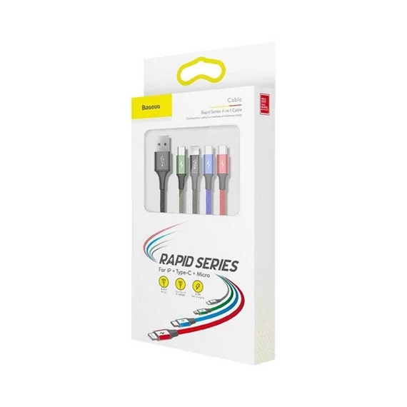 Baseus Fast 4in1 töltő- és adatkábel USB / 2x USB-C / Lightning / MicroUSB 3,5A, 1.2 m, fekete