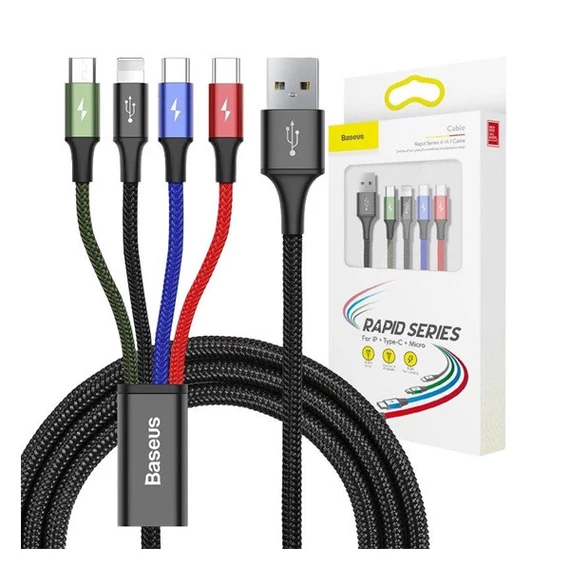 Baseus Fast 4in1 töltő- és adatkábel USB / 2x USB-C / Lightning / MicroUSB 3,5A, 1.2 m, fekete