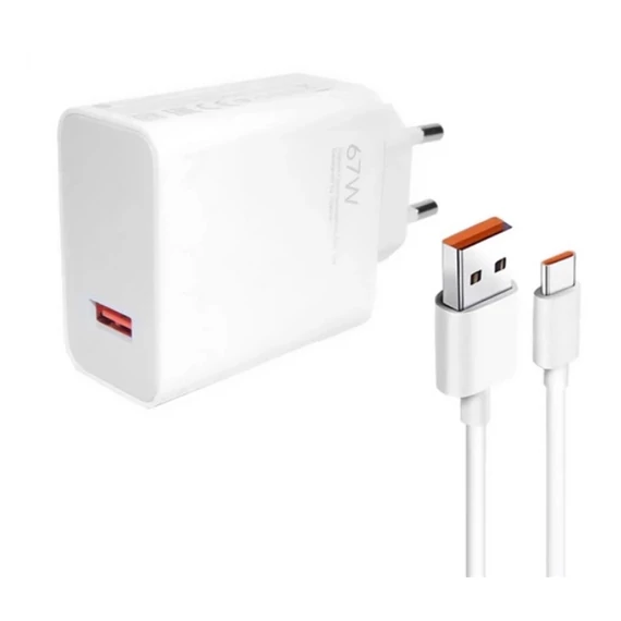 Xiaomi MDY-12-EH gyári hálózati töltő adapter USB-A+ USB-C kábel, 67W, fehér, ECO csomagolásban