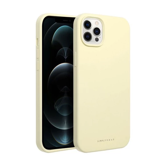 Roar Apple iPhone 12 Pro prémium szilikon tok velúr béléssel, világossárga