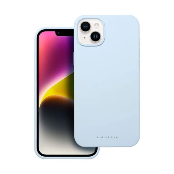 Roar Apple iPhone 14 Plus prémium szilikon tok velúr béléssel, világoskék