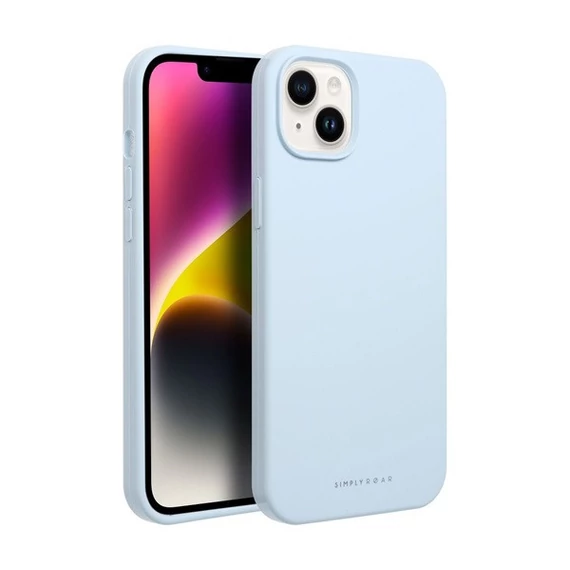 Roar Apple iPhone 14 Plus prémium szilikon tok velúr béléssel, világoskék