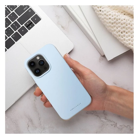 Roar Apple iPhone 14 Plus prémium szilikon tok velúr béléssel, világoskék