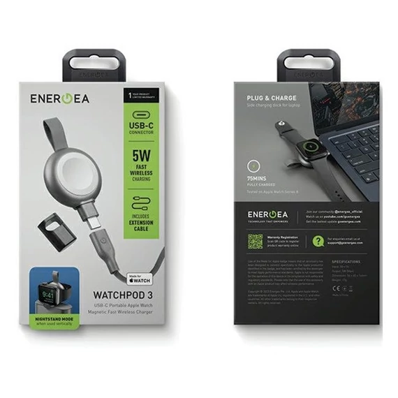 Energea WatchPod 3 Apple Watch USB-C vezetéknélküli gyorstöltő, 5W, fekete