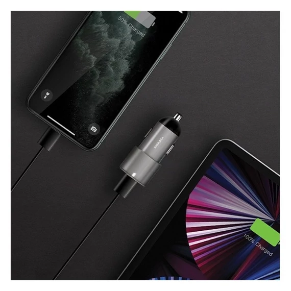 Energea Alu Drive D60 2xUSB-C autós szivargyújtó töltő, (PD-PPS) 66W, szürke