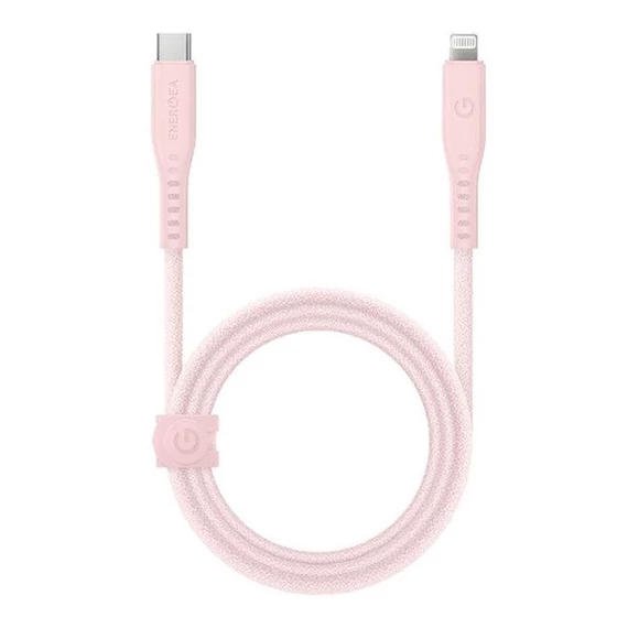 Energea Flow C94 USB-C / Lightning MFI szövet gyorstöltő- és adatkábel, 1.5m, 60W, 3A, rózsaszín