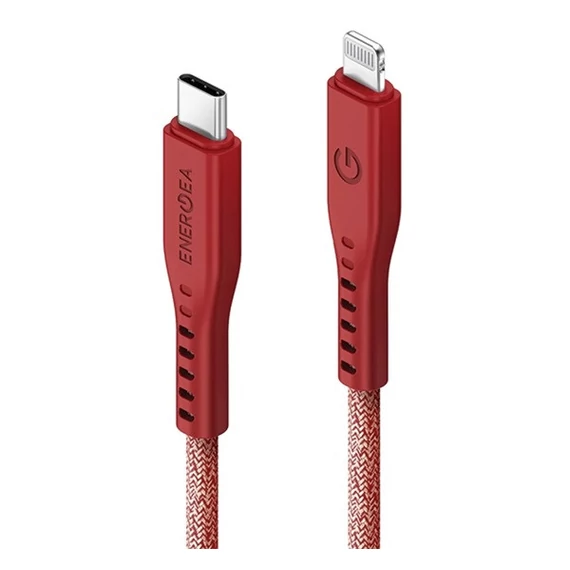 Energea Flow C94 USB-C / Lightning MFI szövet gyorstöltő- és adatkábel, 1.5m, 60W, 3A, piros