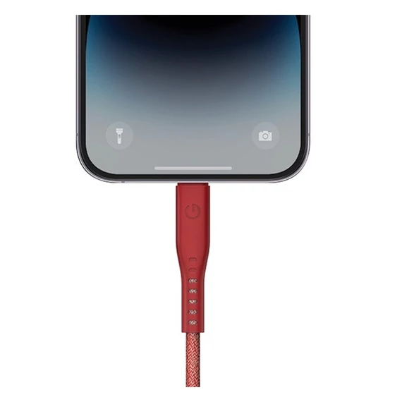 Energea Flow C94 USB-C / Lightning MFI szövet gyorstöltő- és adatkábel, 1.5m, 60W, 3A, piros