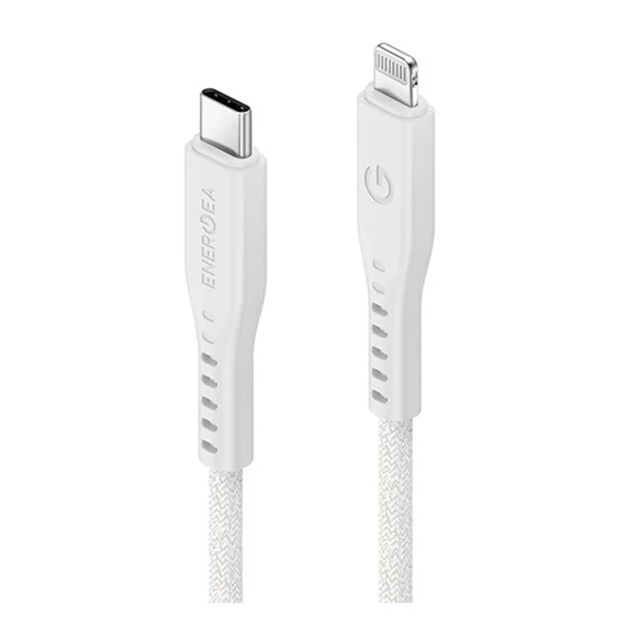Energea Flow C94 USB-C / Lightning MFI szövet gyorstöltő- és adatkábel, 1.5m, 60W, 3A, fehér
