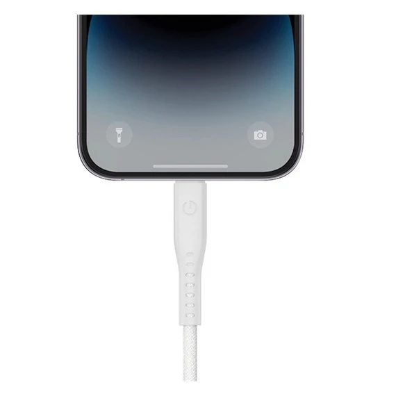 Energea Flow C94 USB-C / Lightning MFI szövet gyorstöltő- és adatkábel, 1.5m, 60W, 3A, fehér