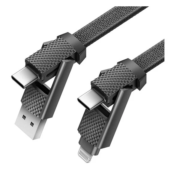Energea Bazic GoCharge 4in1 USB / USB-C- USB-C / Lightning töltő- és adatkábel, 0.15m, 60W, 3A, fekete