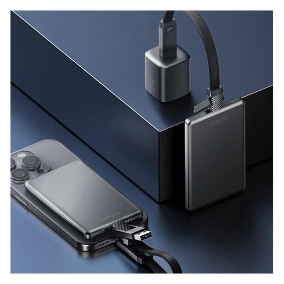Energea Bazic GoCharge 4in1 USB / USB-C- USB-C / Lightning töltő- és adatkábel, 0.15m, 60W, 3A, fekete