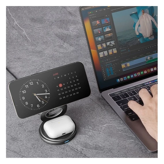 Energea Bazic GoMag Gyre MagSafe kompatibilis vezetéknélküli gyorstöltő állvány, 15W, szürke