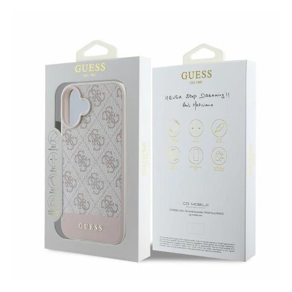Guess 4G Bottom Stripe Apple iPhone 16 hátlap tok, rózsaszín GUHCP16SG4GLPI
