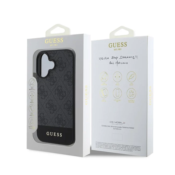 Guess 4G Bottom Stripe Apple iPhone 16 hátlap tok, szürke GUHCP16SG4GLGR
